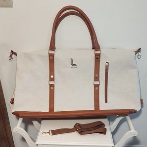 Loulu canvas weekender bag with vegan leather accents, excellent, like new cond.